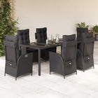 7-Piece Poly Rattan Garden Set with Cushions Black