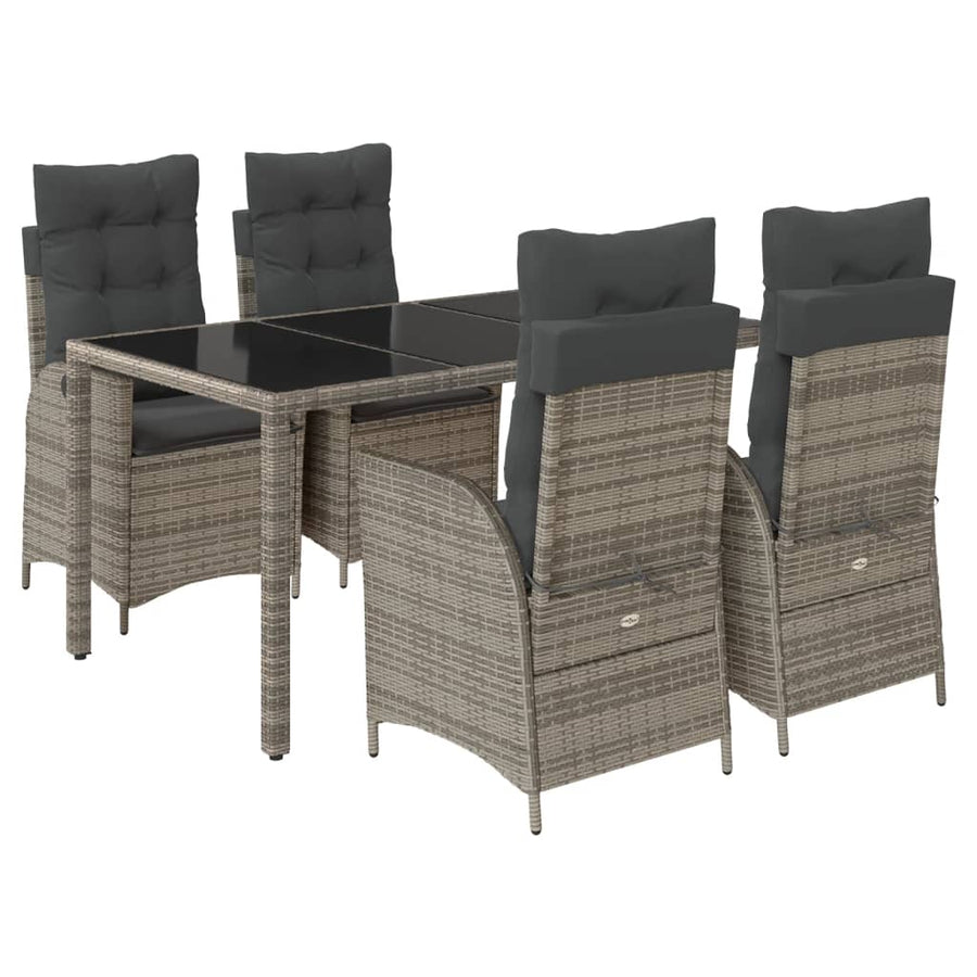 5-delige Tuinset met kussens poly rattan grijs