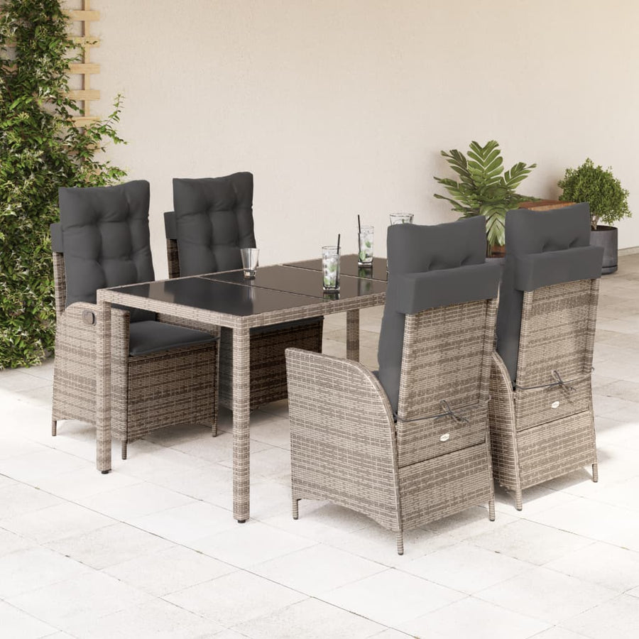 5-delige Tuinset met kussens poly rattan grijs