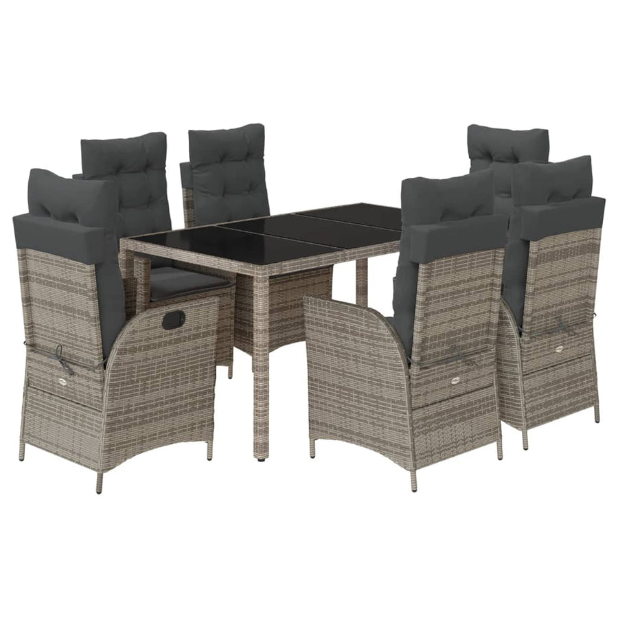 7-delige Tuinset met kussens poly rattan grijs