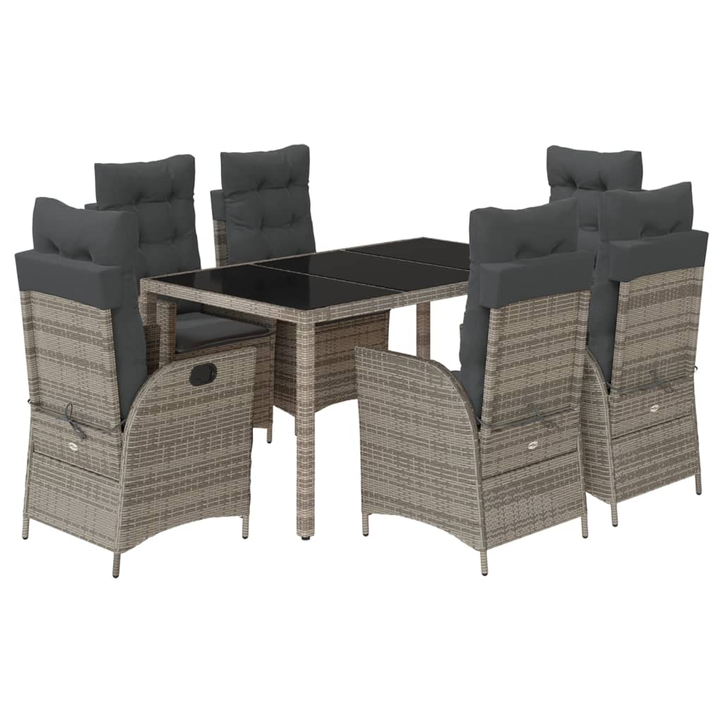7-delige Tuinset met kussens poly rattan grijs