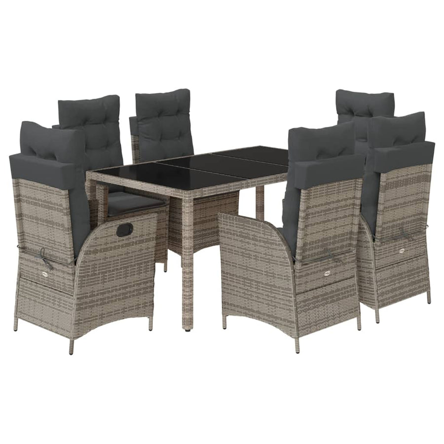 7-delige Tuinset met kussens poly rattan grijs