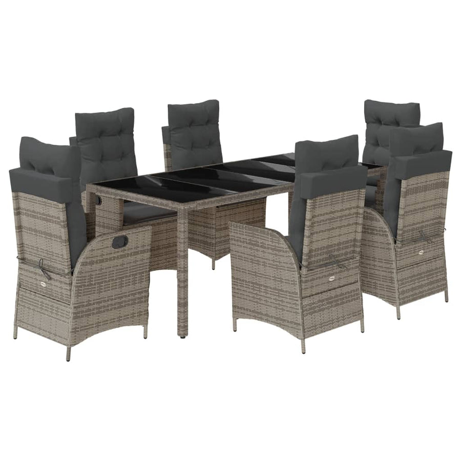 7-delige Tuinset met kussens poly rattan grijs