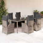 7-Piece Garden Set with Cushions Poly Rattan Grey