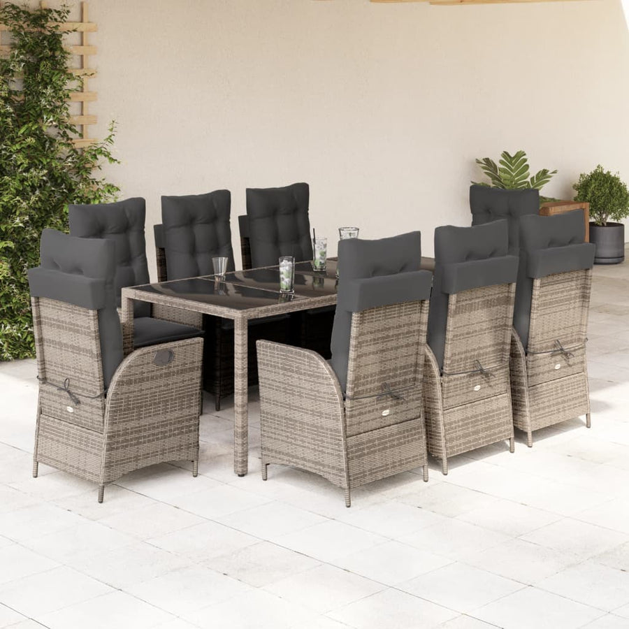 9-delige Tuinset met kussens poly rattan grijs