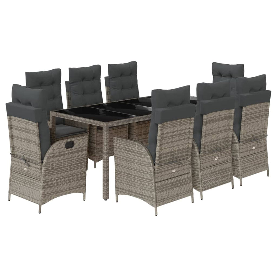 9-delige Tuinset met kussens poly rattan grijs