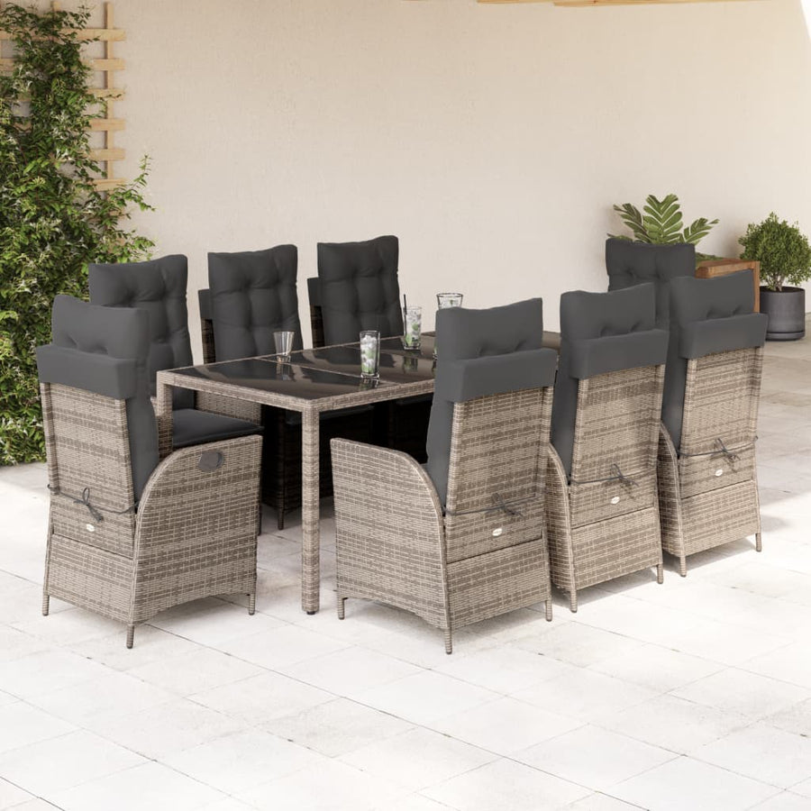 9-delige Tuinset met kussens poly rattan grijs