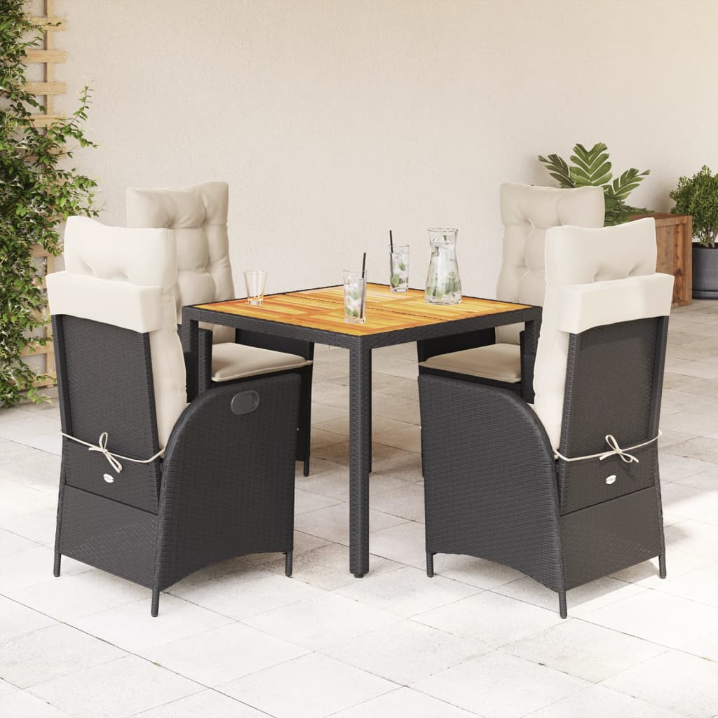 5-delige Tuinset met kussens poly rattan zwart