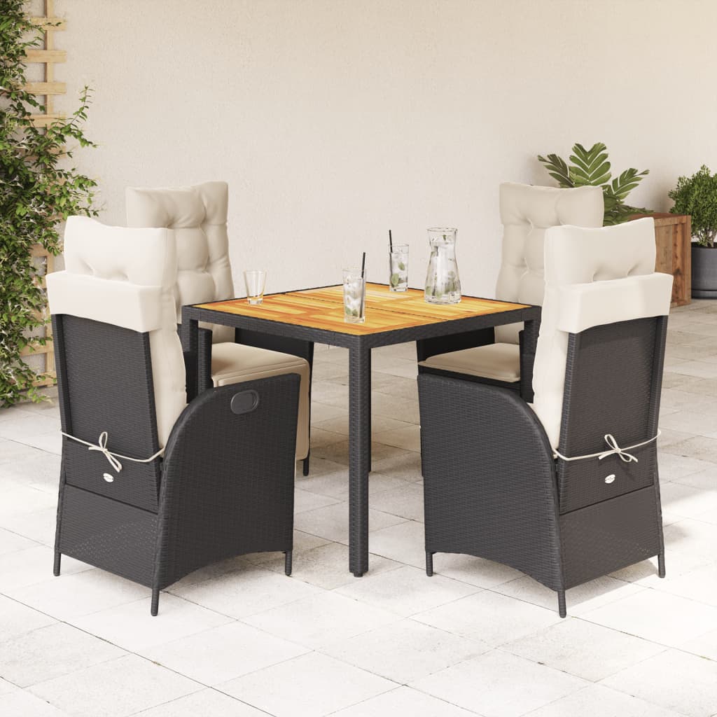 5-delige Tuinset met kussens poly rattan zwart