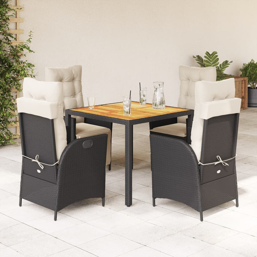 5-delige Tuinset met kussens poly rattan zwart