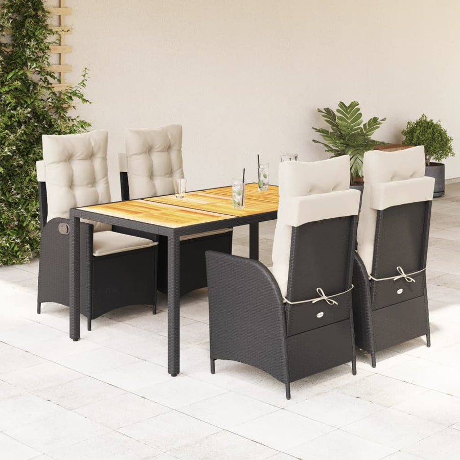 5-Delige Tuinset Met Kussens Poly Rattan 4 Zwart en crème
