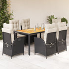 7-Piece Poly Rattan Garden Set with Cushions Black