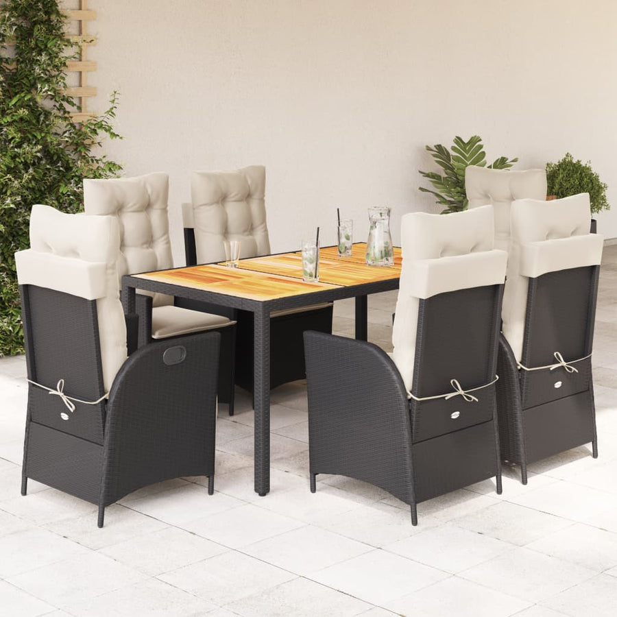 7-Delige Tuinset Met Kussens Poly Rattan 6 Zwart en crème