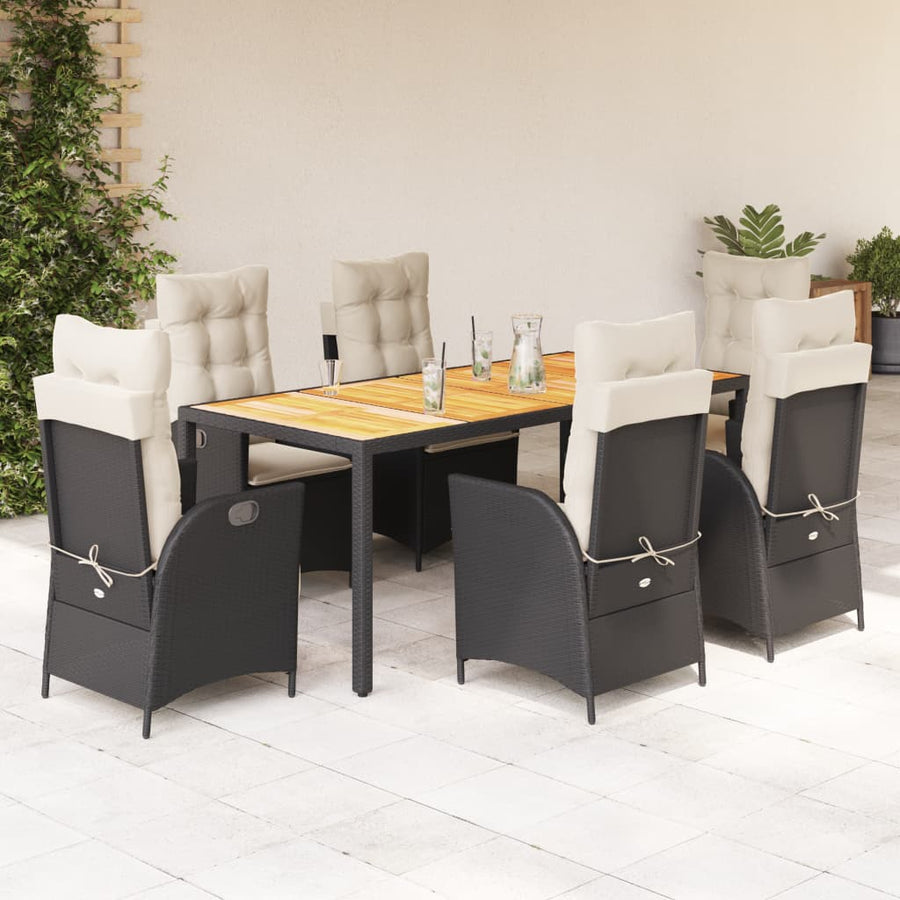 7-Delige Tuinset Met Kussens Poly Rattan 6 Zwart en crème