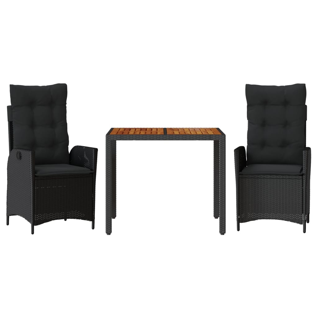 3-delige Tuinset met kussens poly rattan zwart