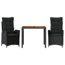 3-delige Tuinset met kussens poly rattan zwart