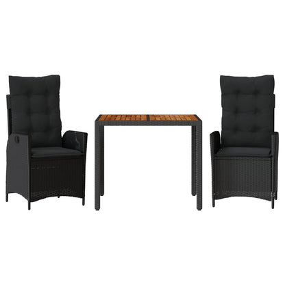 3-delige Tuinset met kussens poly rattan zwart
