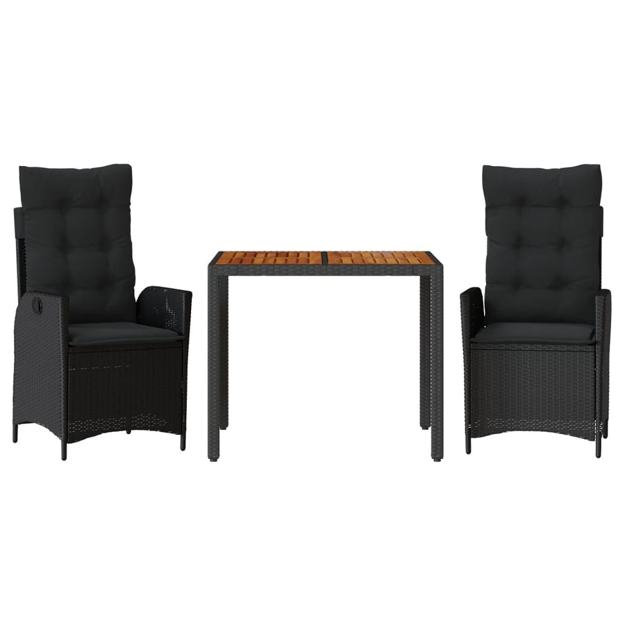 3-delige Tuinset met kussens poly rattan zwart