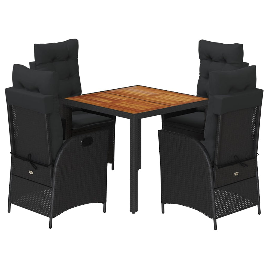 5-delige Tuinset met kussens poly rattan zwart