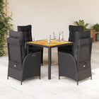 5-piece Garden Set with Cushions, Poly Rattan, Black