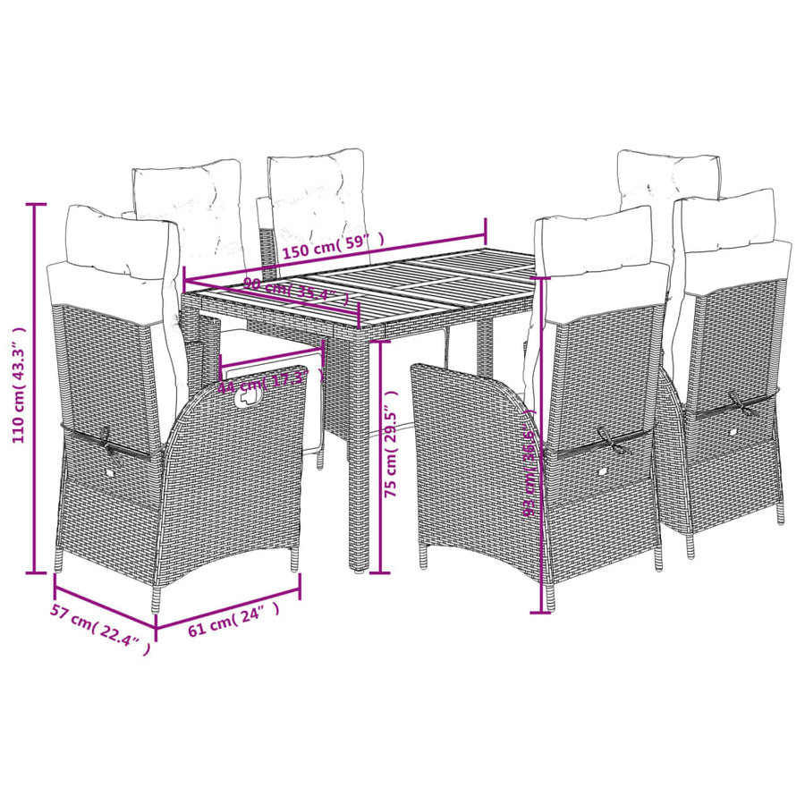 7-Delige Tuinset Met Kussens Poly Rattan 6 Zwart