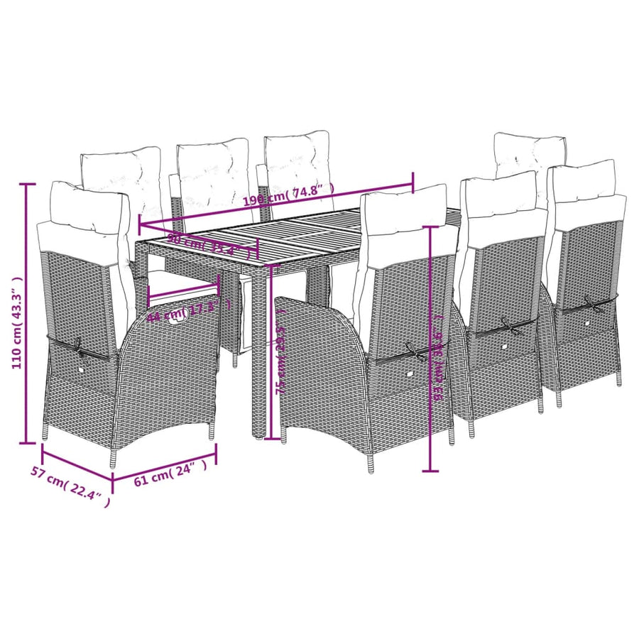 9-Delige Tuinset Poly Rattan 8 Zwart