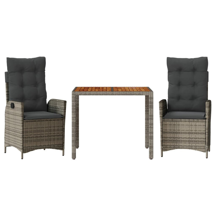 3-Delige Tuinset Met Kussens Poly Rattan Grijs 2