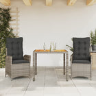 3-delige Tuinset met kussens poly rattan grijs