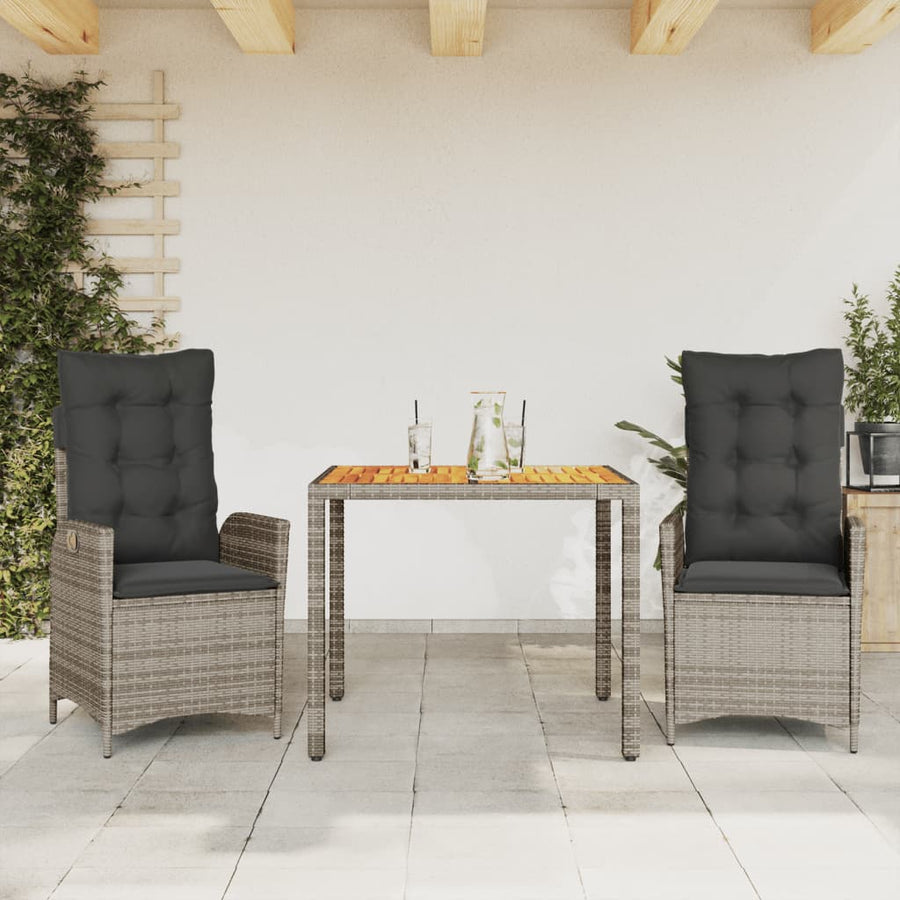3-Delige Tuinset Met Kussens Poly Rattan Grijs 2