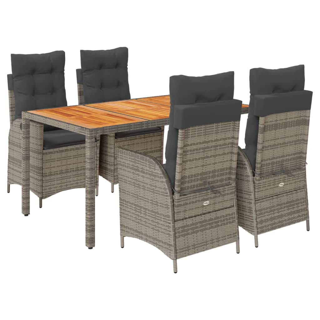 5-delige Tuinset met kussens poly rattan grijs