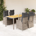 5-piece Garden Set with Cushions Poly Rattan Grey