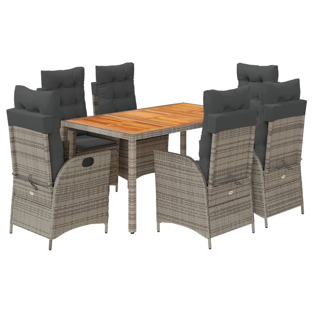 7-delige Tuinset met kussens poly rattan grijs