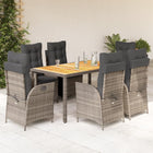 7-Piece Garden Set with Cushions Poly Rattan Grey