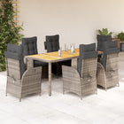7-Piece Garden Set with Cushions Poly Rattan Grey