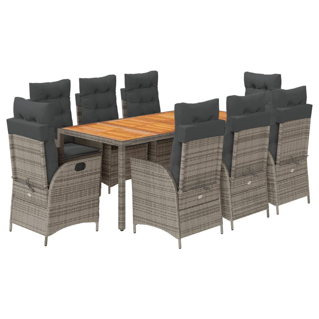 9-delige Tuinset met kussens poly rattan grijs