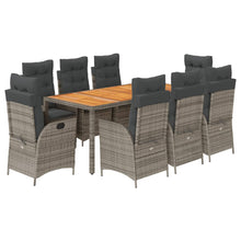 9-delige Tuinset met kussens poly rattan grijs