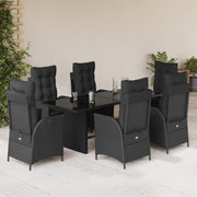 Tuinset 7-delig poly rattan zwart met kussens