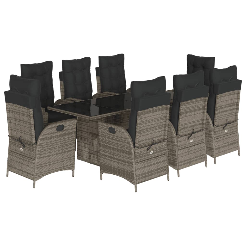 9-delige Tuinset met kussens poly rattan grijs