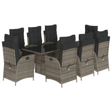 9-delige Tuinset met kussens poly rattan grijs