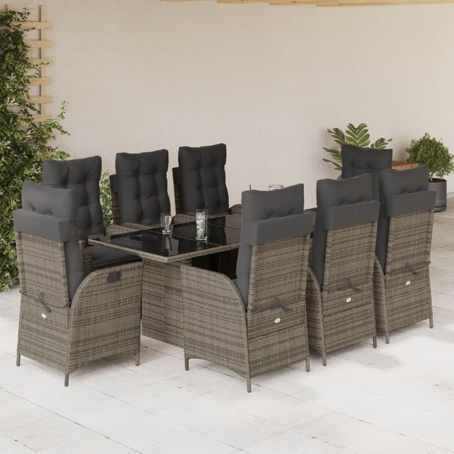 9-delige Tuinset met kussens poly rattan grijs