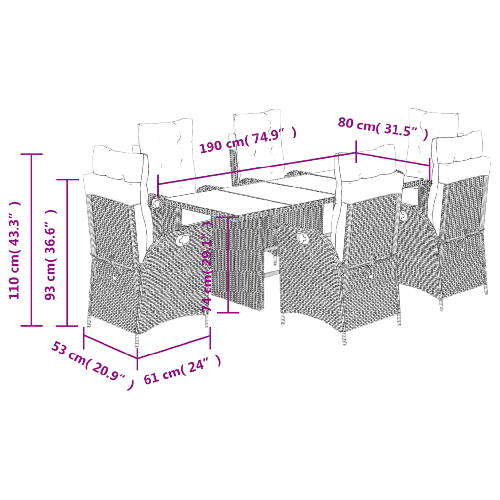 7-delige Tuinset met kussens poly rattan beige