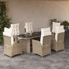 7-Piece Poly Rattan Garden Furniture Set with Cushions - Beige