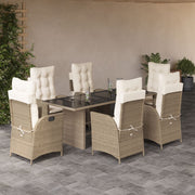 Tuinset 7-delig poly rattan beige met kussens