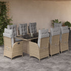 9-delige Tuinset met kussens poly rattan gemengd beige