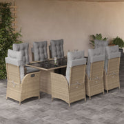 Tuinset 9-delig poly rattan gemengd beige met kussens