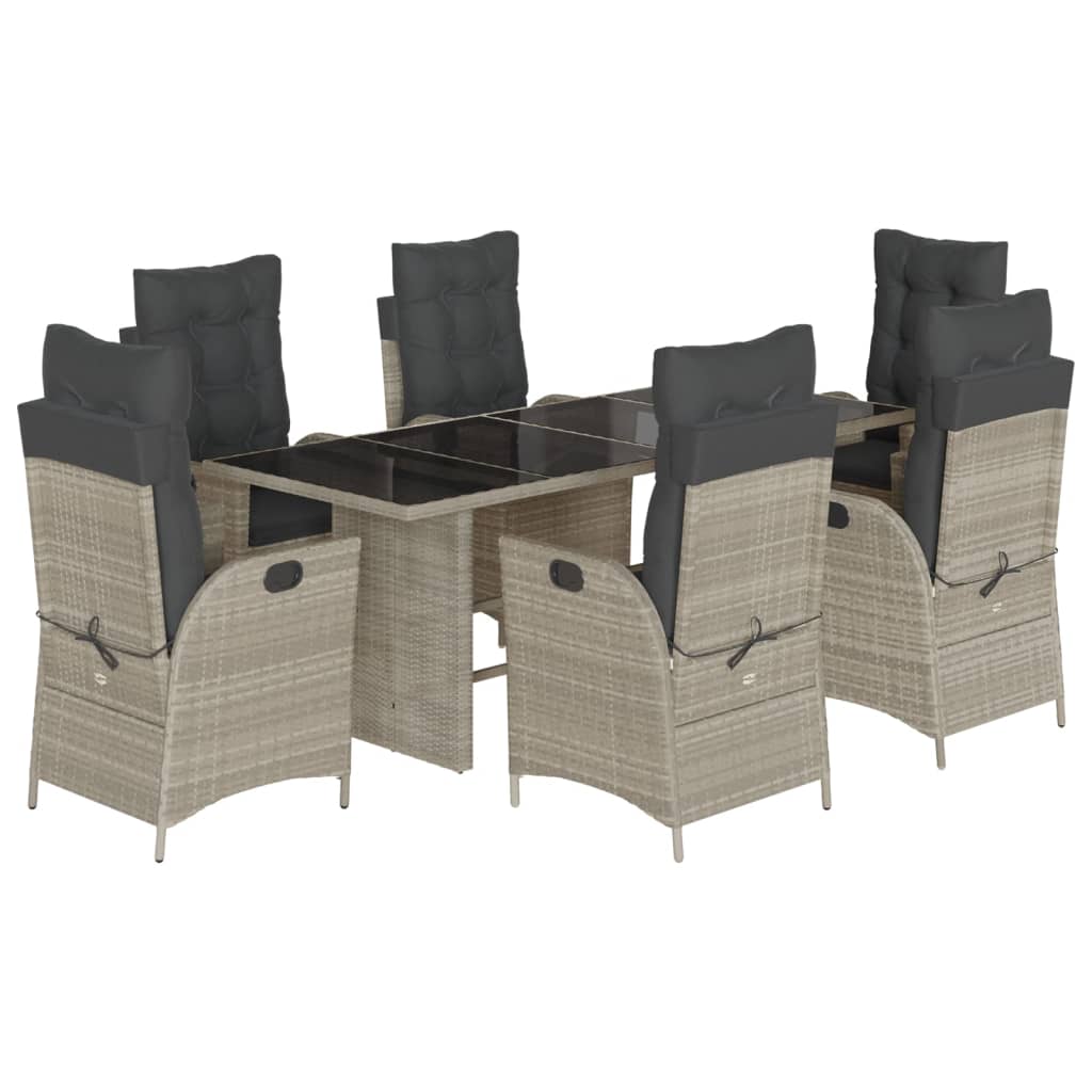 7-delige Tuinset met kussens poly rattan grijs
