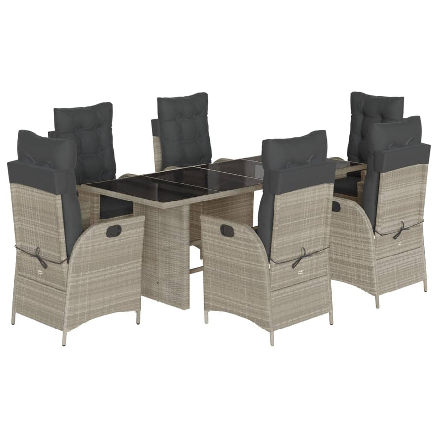 7-delige Tuinset met kussens poly rattan grijs