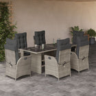 7-Piece Garden Set with Cushions Poly Rattan Grey