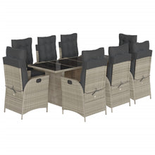 9-delige Tuinset met kussens poly rattan lichtgrijs