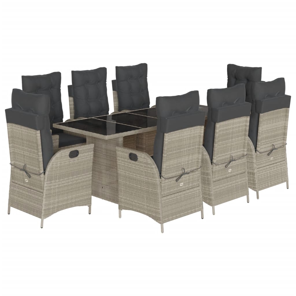 9-delige Tuinset met kussens poly rattan lichtgrijs